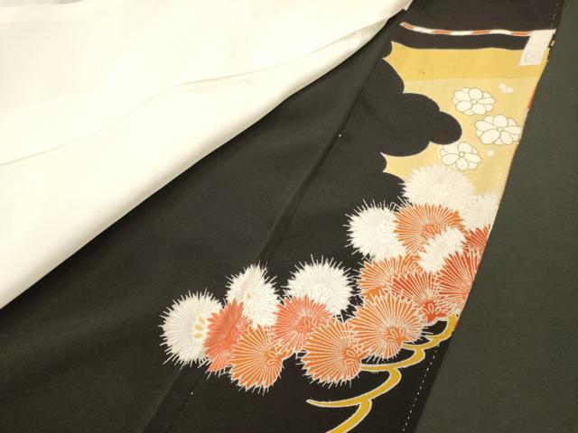 平和屋着物■豪華黒留袖　駒刺繍　尾長鳥花松葉文　金彩　正絹　逸品　CABL0637oy