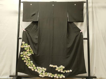 平和屋着物■豪華黒留袖　刺繍　舞花文　金銀彩　正絹　逸品　CABL0638oy