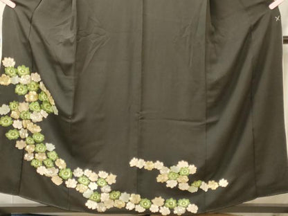 平和屋着物■豪華黒留袖　刺繍　舞花文　金銀彩　正絹　逸品　CABL0638oy