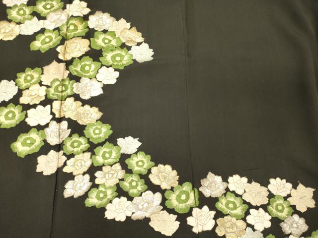 平和屋着物■豪華黒留袖　刺繍　舞花文　金銀彩　正絹　逸品　CABL0638oy