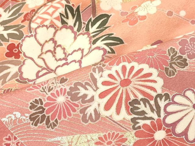 平和屋着物■訪問着　鼓花文　暈し染め　金銀彩　正絹　逸品　CABL0640oy
