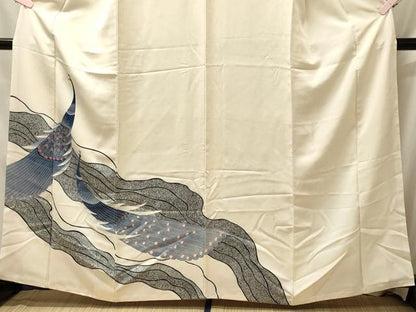平和屋着物■訪問着　刺繍　流線孔雀文　金糸　正絹　逸品　CABL0641oy