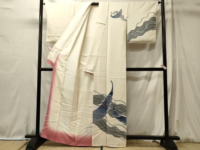 平和屋着物■訪問着　刺繍　流線孔雀文　金糸　正絹　逸品　CABL0641oy
