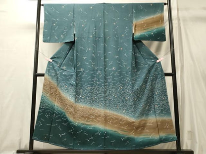 平和屋着物■訪問着　舞花松葉文　暈し染め　鬼しぼ縮緬　正絹　逸品　未使用　CABL0647oy
