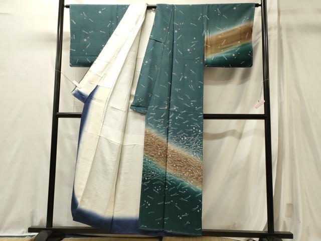 平和屋着物■訪問着　舞花松葉文　暈し染め　鬼しぼ縮緬　正絹　逸品　未使用　CABL0647oy