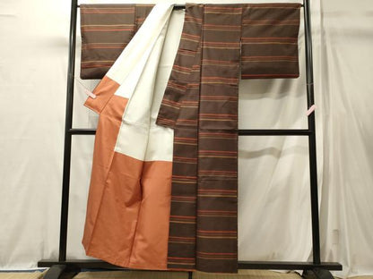 平和屋着物■上質な紬　横段文　正絹　逸品　CABL0648oy