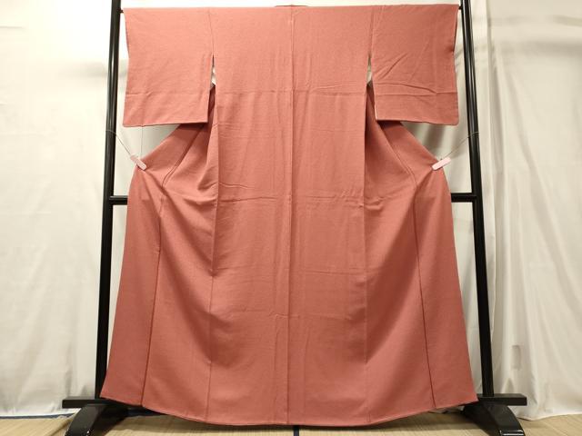 平和屋着物■上質な色無地　紋意匠　甚三紅色　正絹　逸品　CABL0652oy
