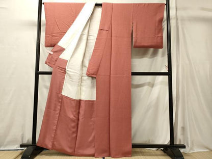 平和屋着物■上質な色無地　紋意匠　甚三紅色　正絹　逸品　CABL0652oy