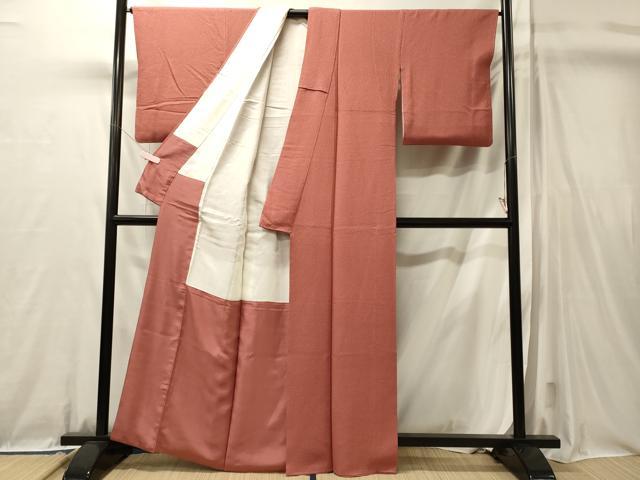 平和屋着物■上質な色無地　紋意匠　甚三紅色　正絹　逸品　CABL0652oy