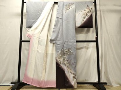 平和屋着物■訪問着　飛鶴花文　暈し染め　金銀彩　正絹　逸品　CABL0657oy