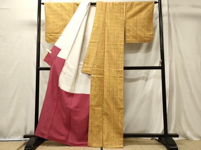平和屋着物■上質な紬　格子柄　正絹　逸品　CABL0660oy