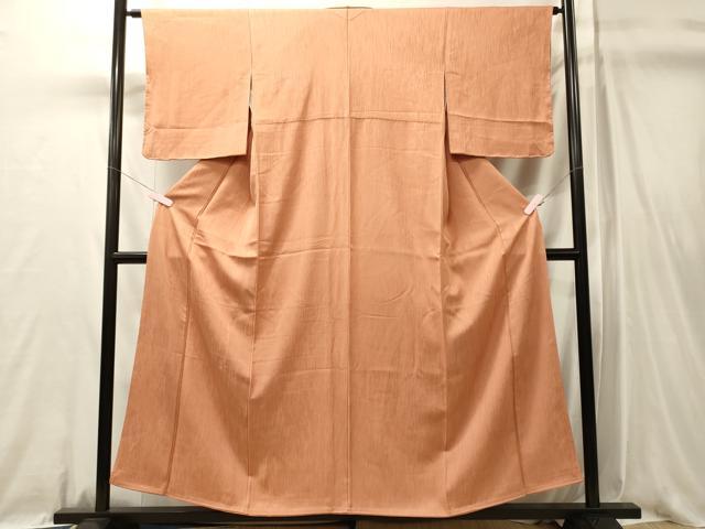 平和屋着物■上質な色無地　縞地紋　曙色　正絹　逸品　未使用　CABL0661oy