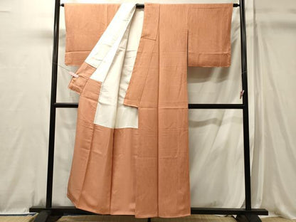 平和屋着物■上質な色無地　縞地紋　曙色　正絹　逸品　未使用　CABL0661oy