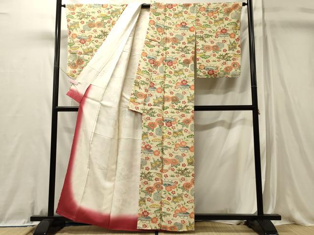 平和屋着物■上質な小紋　型染め　草花文　鬼しぼ縮緬　正絹　逸品　未使用　CABL0665oy