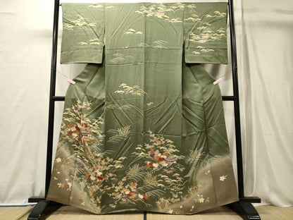 平和屋着物■訪問着　駒刺繍　渡り橋風景花松文　暈し染め　金銀彩　鈴乃屋扱い　正絹　逸品　CABL0666oy