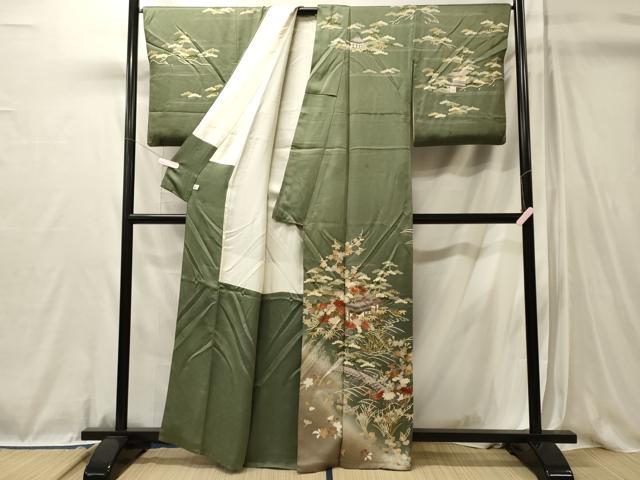 平和屋着物■訪問着　駒刺繍　渡り橋風景花松文　暈し染め　金銀彩　鈴乃屋扱い　正絹　逸品　CABL0666oy