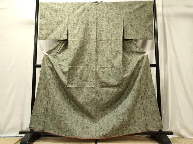 平和屋着物■上質な紬　花唐草文　正絹　逸品　CABL0667oy