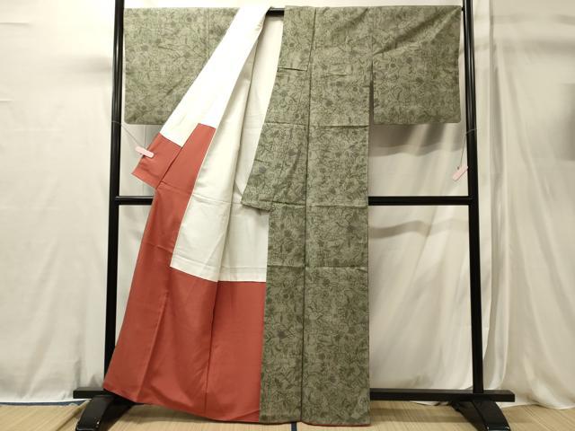 平和屋着物■上質な紬　花唐草文　正絹　逸品　CABL0667oy