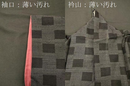 平和屋着物■上質な紬　幾何学文　黒地　正絹　逸品　CABL0669oy