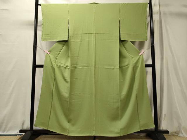 平和屋着物■上質な色無地　若苗色　正絹　逸品　未使用　CABL0679oy