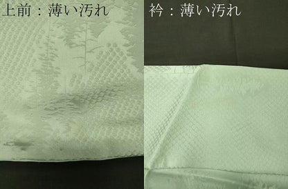 平和屋着物■上質な色無地　樹林地紋　白緑色　正絹　逸品　CABL0685oy
