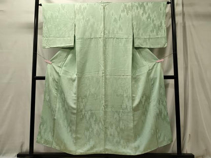 平和屋着物■上質な色無地　樹林地紋　白緑色　正絹　逸品　CABL0685oy