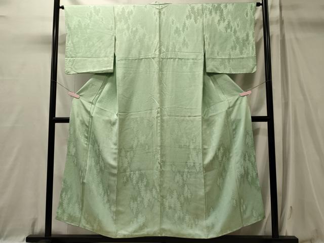 平和屋着物■上質な色無地　樹林地紋　白緑色　正絹　逸品　CABL0685oy