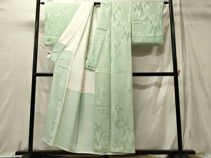 平和屋着物■上質な色無地　樹林地紋　白緑色　正絹　逸品　CABL0685oy