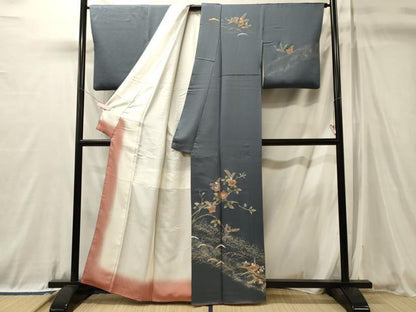 平和屋着物■訪問着　雪芝枝花文　暈し染め　金彩　正絹　逸品　CABL0694oy