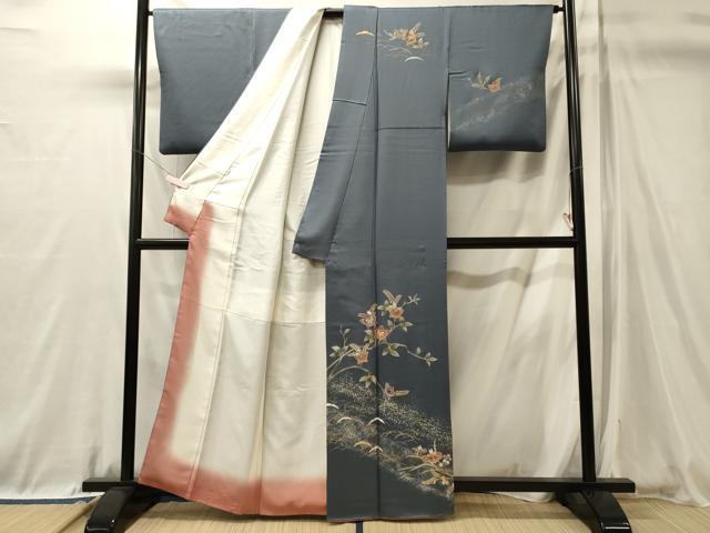平和屋着物■訪問着　雪芝枝花文　暈し染め　金彩　正絹　逸品　CABL0694oy