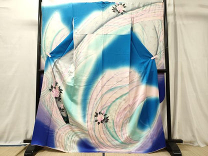 平和屋着物■豪華振袖　孔雀花文　暈し染め　金銀彩　正絹　逸品　CABL0696oy