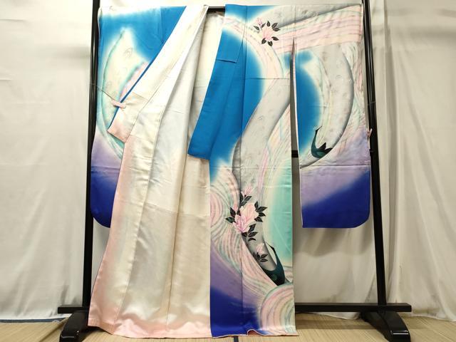 平和屋着物■豪華振袖　孔雀花文　暈し染め　金銀彩　正絹　逸品　CABL0696oy