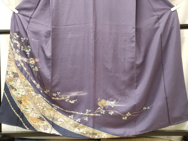平和屋着物■訪問着　短冊鳳凰花文　暈し染め　金銀彩　正絹　逸品　CABL0698oy