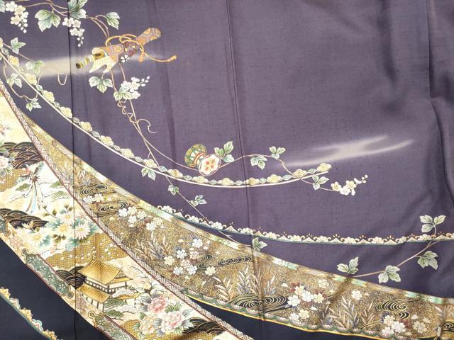 平和屋着物■訪問着　短冊鳳凰花文　暈し染め　金銀彩　正絹　逸品　CABL0698oy