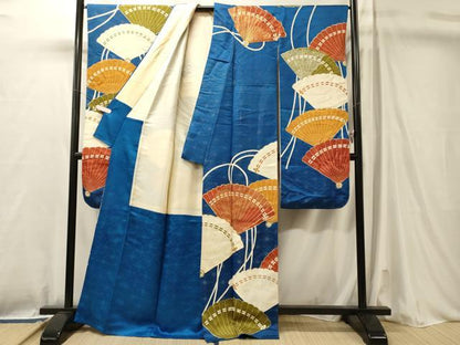平和屋着物■豪華振袖　駒刺繍　檜扇吉祥文　金銀彩　正絹　逸品　CABL0704oy