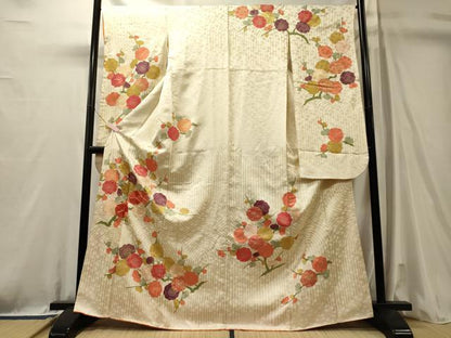 平和屋着物■豪華振袖　駒刺繍　枝花文　正絹　逸品　CABL0705oy