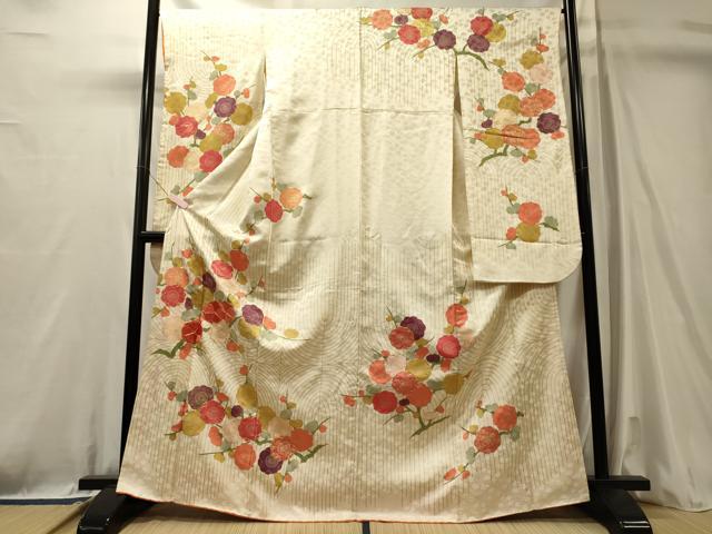 平和屋着物■豪華振袖　駒刺繍　枝花文　正絹　逸品　CABL0705oy