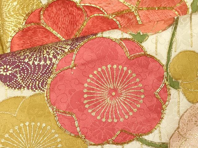 平和屋着物■豪華振袖　駒刺繍　枝花文　正絹　逸品　CABL0705oy