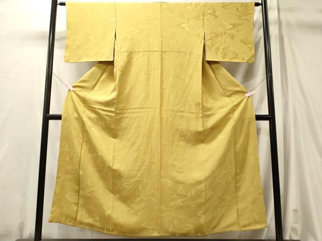 平和屋着物■上質な色無地　雲取り草木地紋　玉蜀黍色　正絹　逸品　未使用　CABL0713oy