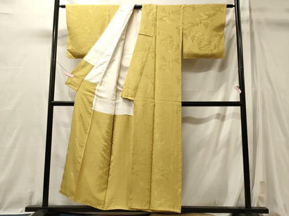 平和屋着物■上質な色無地　雲取り草木地紋　玉蜀黍色　正絹　逸品　未使用　CABL0713oy