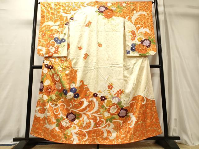 平和屋着物■訪問着　駒刺繍　飾花文　金彩　正絹　逸品　CABL0714oy