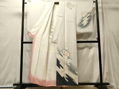 平和屋着物■訪問着　手描き　草花文　暈し染め　正絹　逸品　CABL0720oy