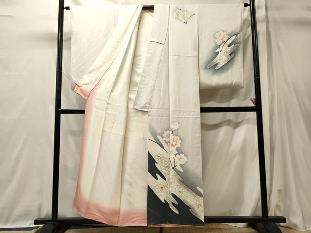 平和屋着物■訪問着　手描き　草花文　暈し染め　正絹　逸品　CABL0720oy