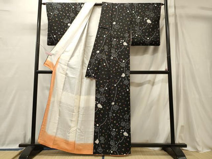 平和屋着物■上質な小紋　総絞り　辻が花　黒地　正絹　逸品　CABL0724oy