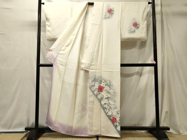 平和屋着物■訪問着　手描き　草花文　暈し染め　正絹　逸品　未使用　CABL0727oy