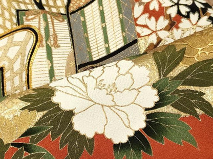 平和屋着物■豪華黒留袖　駒刺繍　萬寿染　御所車草花文　金彩　正絹　逸品　CABL0730oy