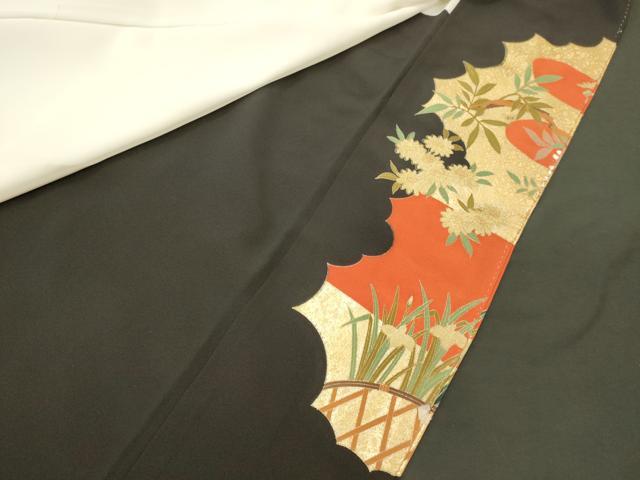 平和屋着物■豪華黒留袖　駒刺繍　萬寿染　御所車草花文　金彩　正絹　逸品　CABL0730oy
