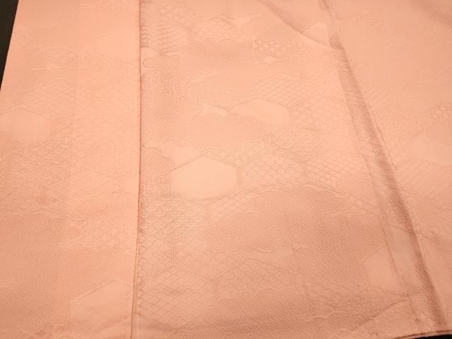 平和屋着物■上質な色無地　雲取り吉祥地紋　珊瑚色　正絹　逸品　CABL0731oy