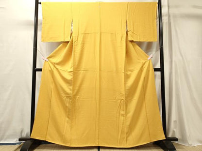平和屋着物■上質な色無地　亀甲地紋　山吹色　正絹　逸品　CABL0732oy