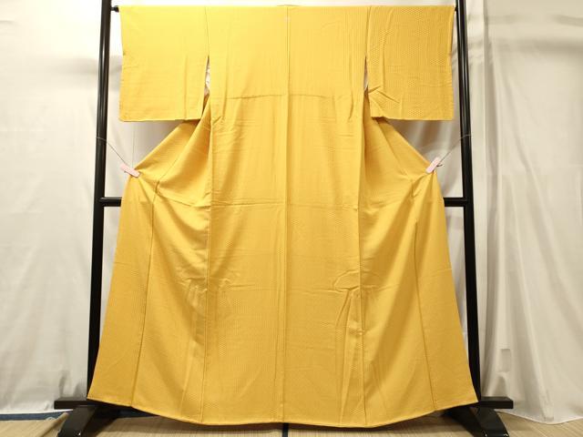 平和屋着物■上質な色無地　亀甲地紋　山吹色　正絹　逸品　CABL0732oy
